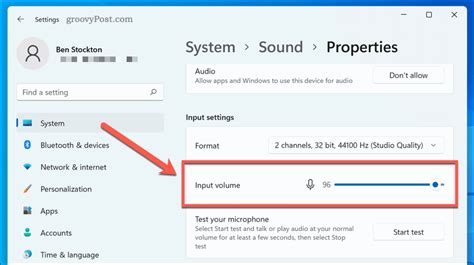 Windows sound settings microphone input and output test