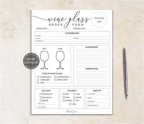 Wine Order Form in Word and Pdf formats