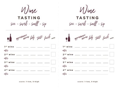 Wine Tasting Cards Printable Free