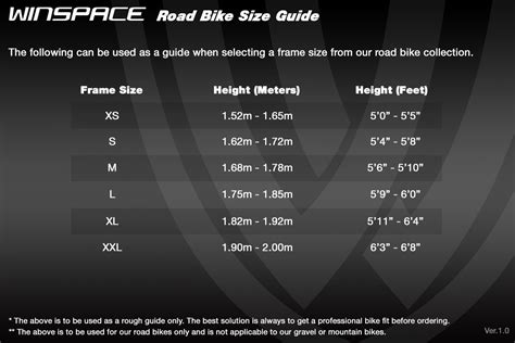 Winspace Size Chart