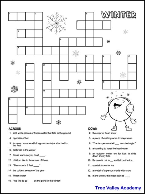 Winter Crossword Puzzle Printable