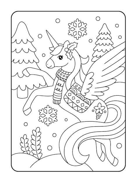 Winter Unicorn Coloring Pages