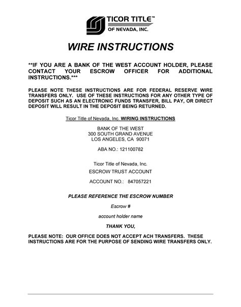 Wire Instructions Template