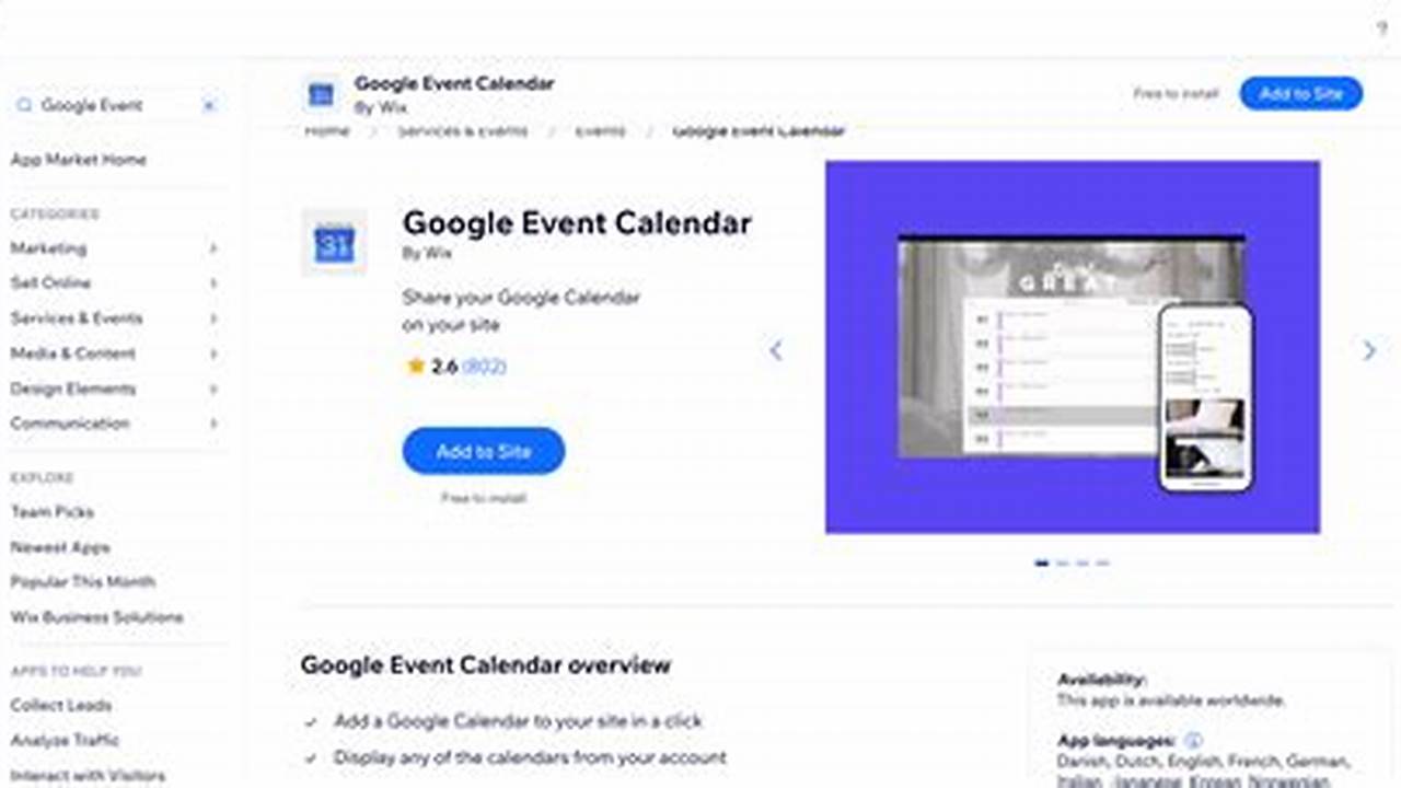 Wix Google Event Calendar
