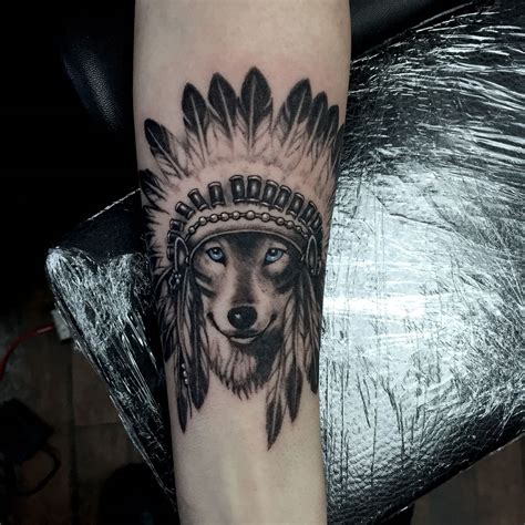 Wolf headdress tattoo by John McKee at Twisted Image