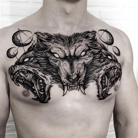 Wolf On Chest Tattoo