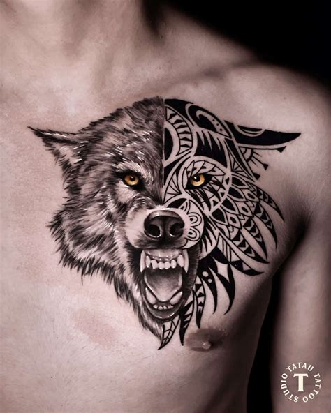 Wolf Tattoo On Chest