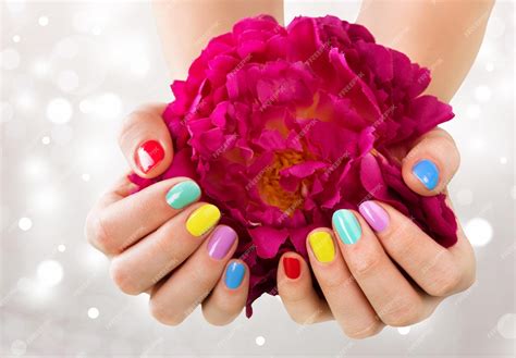 Woman Hand Bright Manicure Isolated