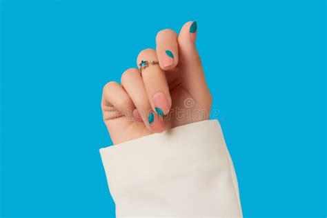 Womans Hand Blue Manicure Trendy