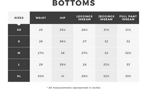 Women's Bottom Size Chart