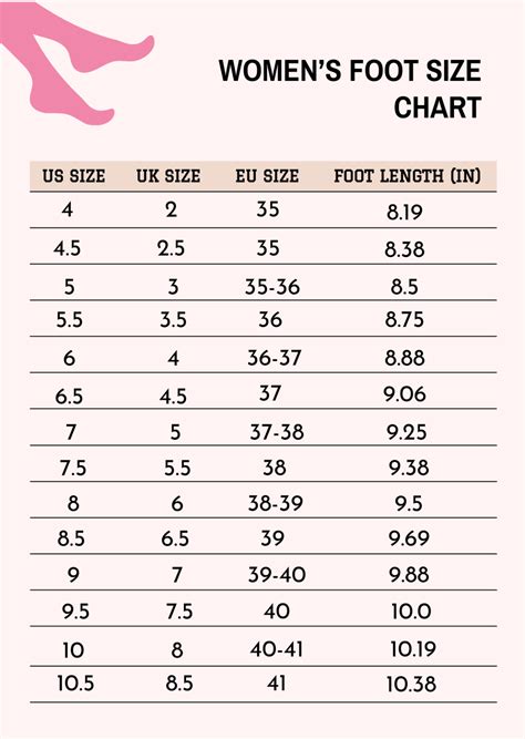 Womens Foot Size Conversion Chart