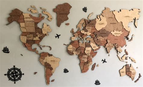 Wooden Wall Map Of The World