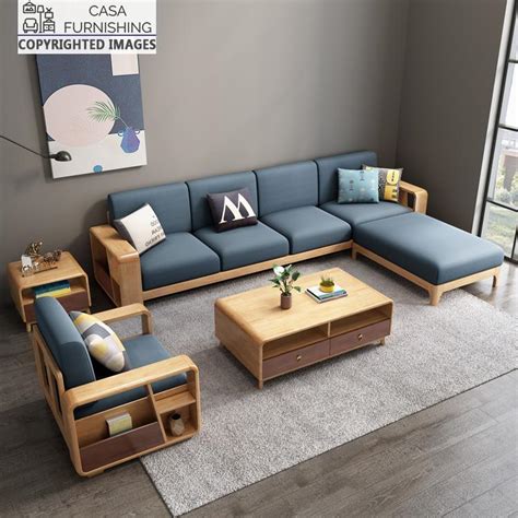 Wooden Modern L Shape Sofa Set