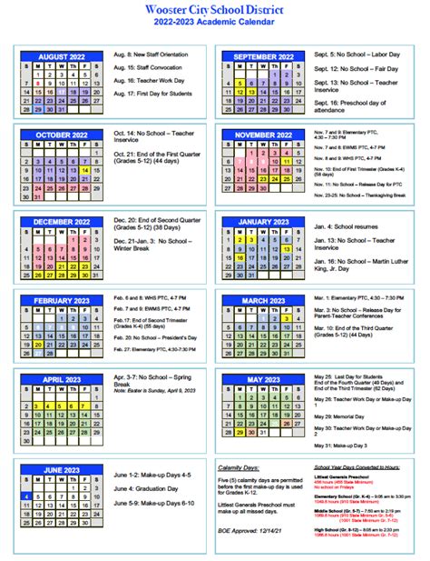 Wooster Academic Calendar