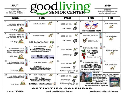 Worcester Senior Center Calendar