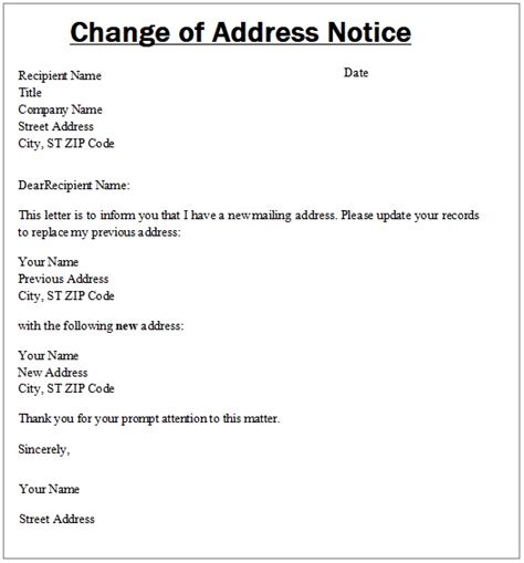 Word Change Of Address Template