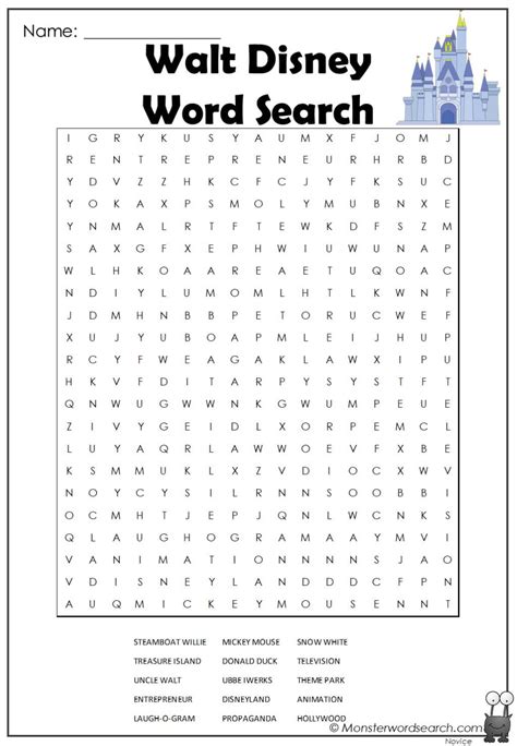 Word Search Printable Disney
