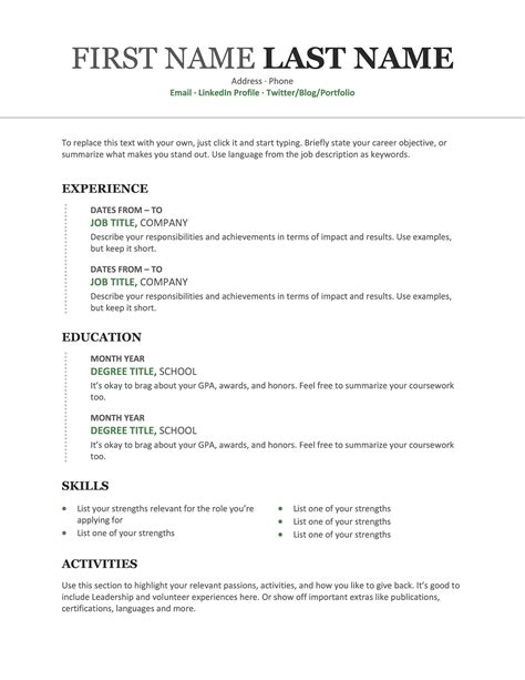 Word Document Free Resume Templates Word