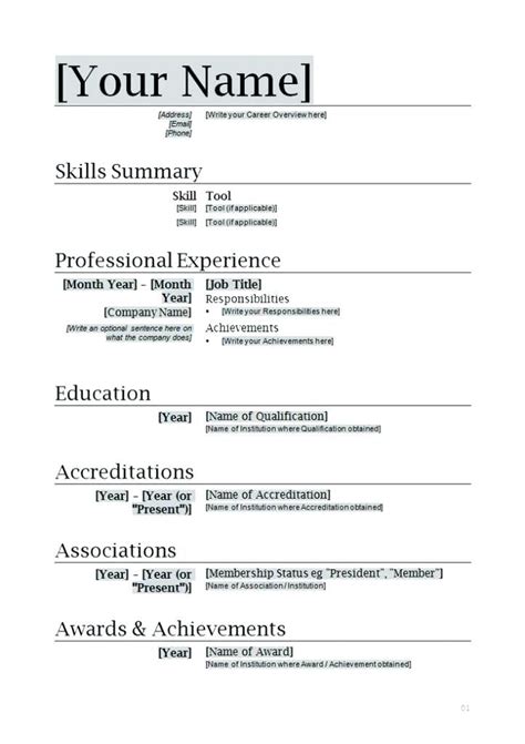 Word Document Resume Template With Picture