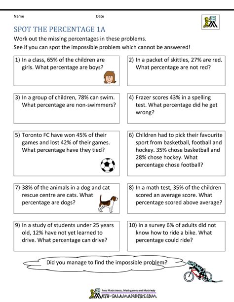 Word Problem Percentages Worksheets