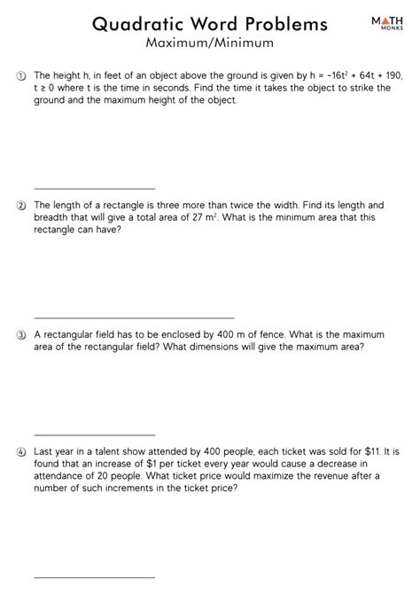 Word Problems Quadratic Equations Worksheet Worksheet : Resume Examples