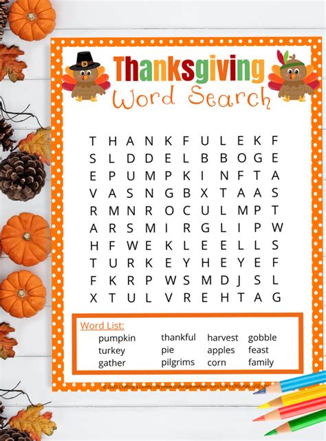 Word Search For Thanksgiving Printable