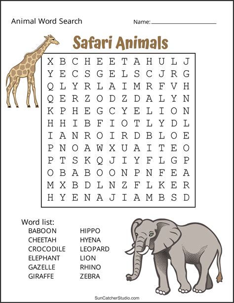 Word Search Printable Animals