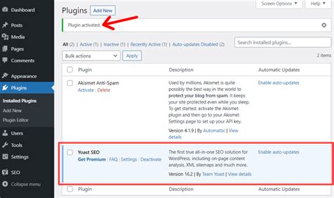 WordPress plugin activated