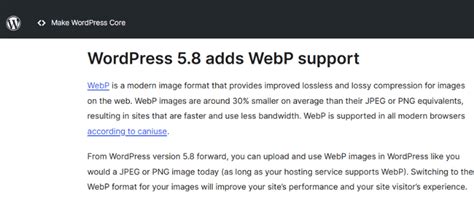 WordPress supports WebP