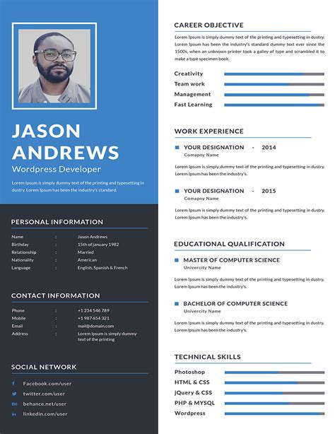 Wordpress Resume Template Free