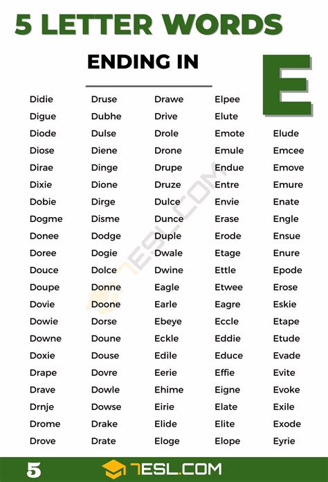 Words Ending with 'E' as the Second Letter
