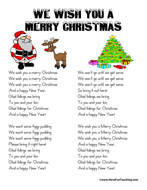 Words For We Wish You A Merry Christmas Printable