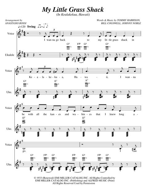 Song lyrics with guitar chords for My Little Grass Shack - The Andrews