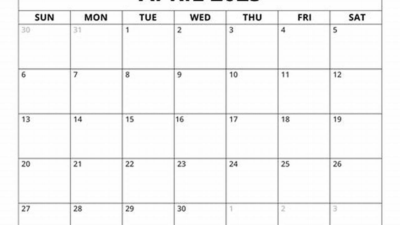 Work Week Calendar April 2025