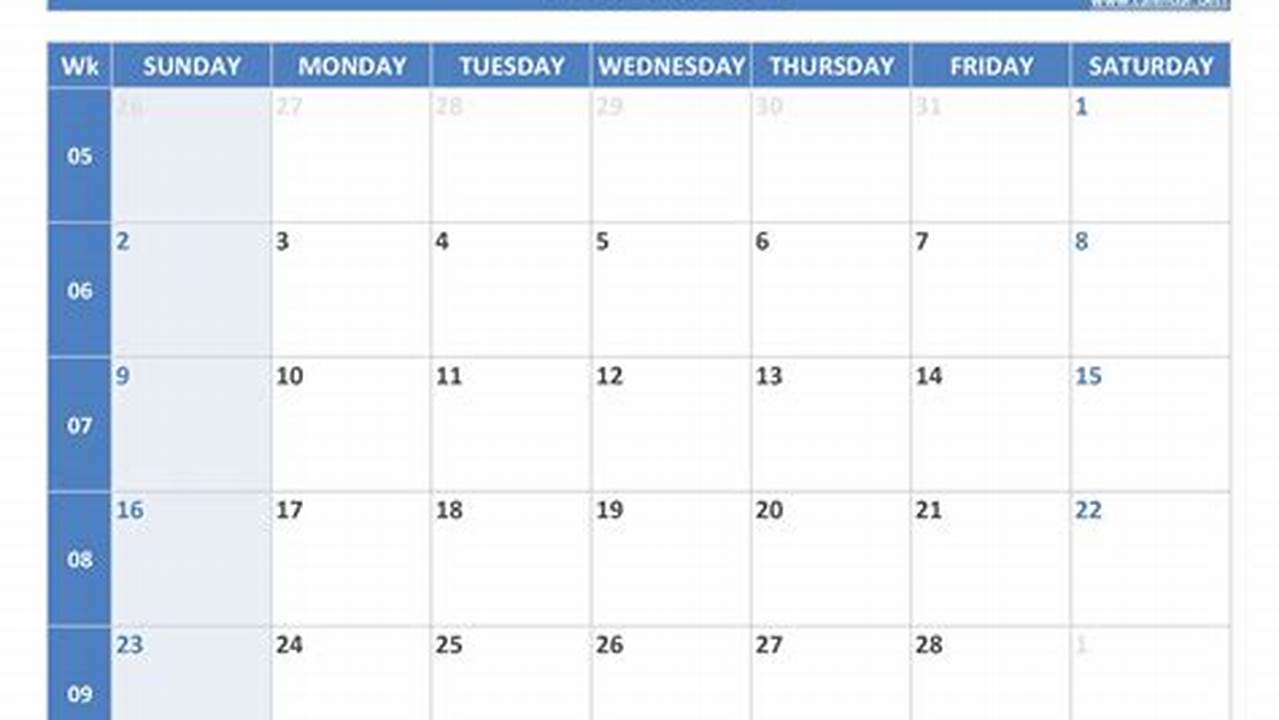 Work Week Calendar February 2025