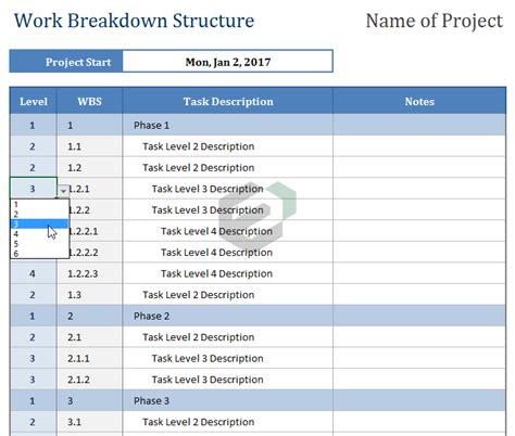Free Work Breakdown Structure Template in Excel