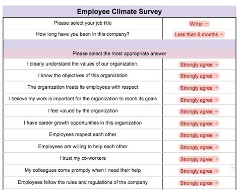 Work Climate Survey Template Word