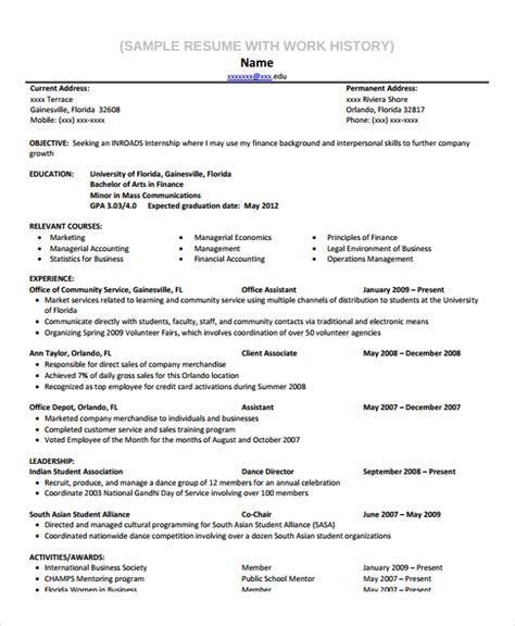 Work History On Resume