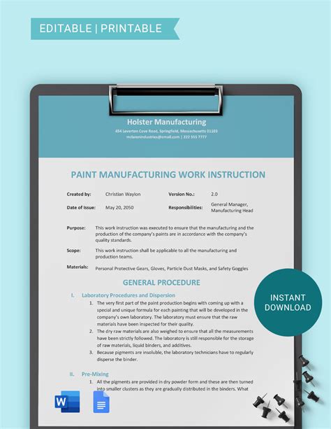 Work Instruction Template For Manufacturing