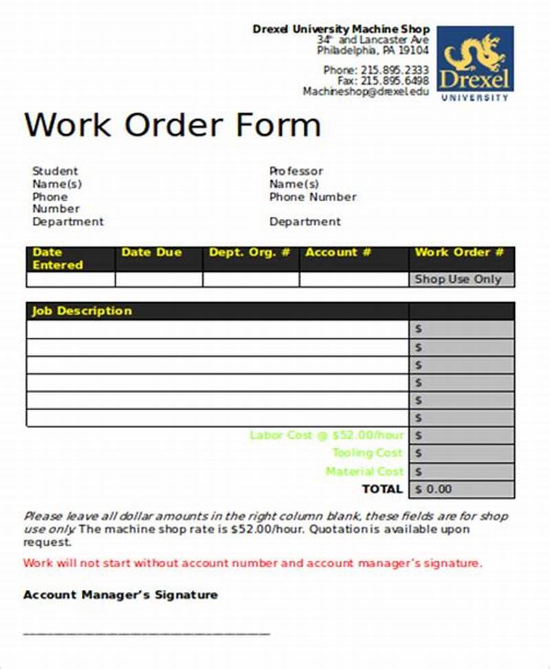 Work Order Form Sample