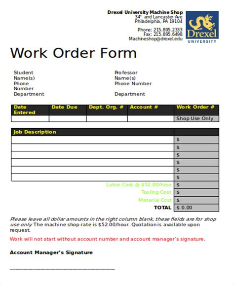 Downloadable Free Printable Work Order Template Printable Templates