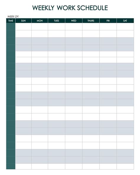 Work Schedule Template Free Printable