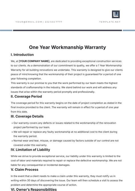 Workmanship warranty