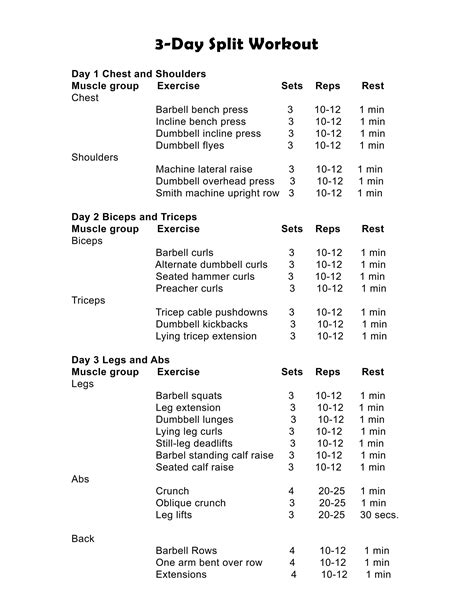 Workout Routines 3 Day Split