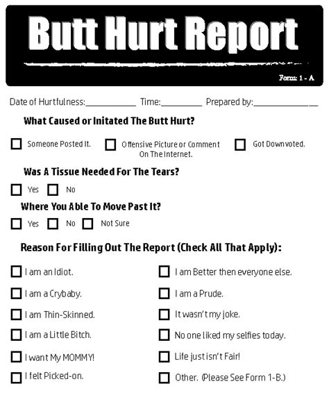 Workplace Butthurt Report Form Printable
