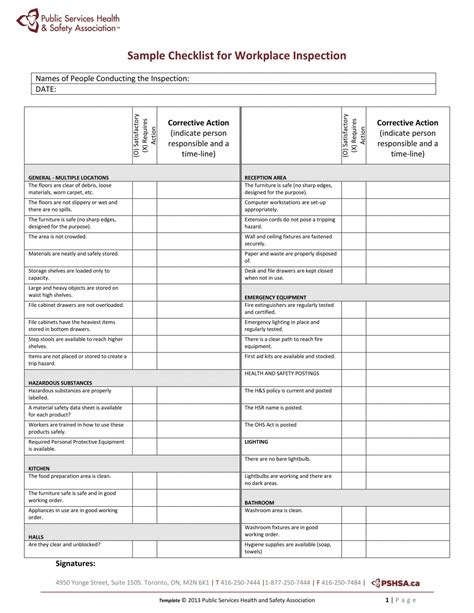 Workplace Safety Inspection Checklist Template Excel