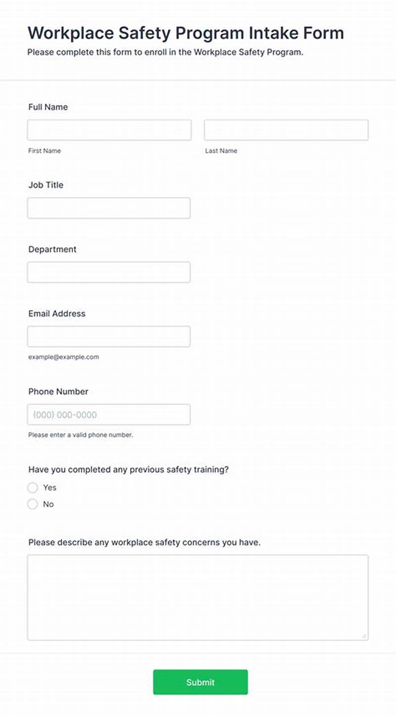 Workplace Safety Program Intake Form