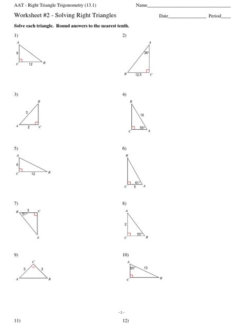 Worksheet 2 Solving Right Triangles