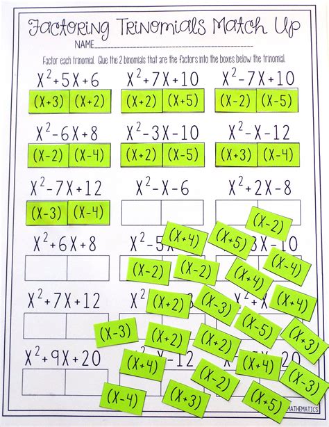 Factoring Trinomials: Answers Key To Worksheet