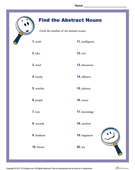 Worksheet For Abstract Noun